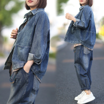 Large size womens 2021 early autumn new fat girl mm spring and autumn retro loose Korean version of foreign style jacket denim jacket