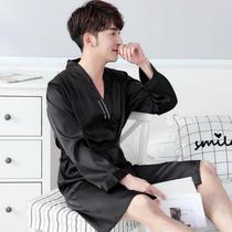 Sleeping Robe Spring Autumn Season Couple Bath Robes Silk Pyjamas Men Long Sleeves Summer Thin REAL SILK BATHING SUIT HOME