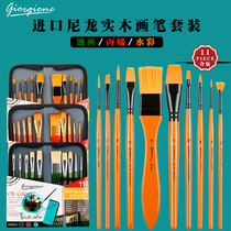 Giorgione oil painting pen set Art special acrylic gouache brush Fan-shaped 10-pack row pen Beginner hand-painted wall painting color pen Professional supplies Watercolor pen painting brush