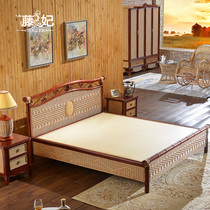 Rattan concubine wedding bed double bed rattan bed rattan wood big bed solid wood 1 5 M rattan bed 1 M 8 Vine Furniture bed Real rattan bed