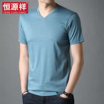 Hengyuan Xiang Summer True silk half sleeve T-shirt mens clothing V collar short sleeve head men loose large code Compassionate Blouse