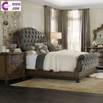 JSM American solid wood carved double bed retro old solid wood fabric wedding bed 1 5 m bedroom 1 8 m bed bed
