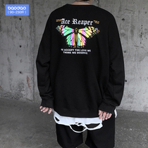 Tide brand butterfly reflective clothes men loose large size ins personalized printing Wild couple base long sleeve jacket