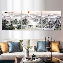 New Chinese landscape landscape living room decorative painting Modern simple hanging painting Sofa background triptych Study frameless painting