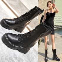 Inner increase high school boots womens super hot 2021 winter new style plus velvet fashion British thick-soled Martin boots