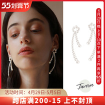 TAVERN Flow Pearl Twist Bow Tie Atmosphere Earrings Ins women Temperament Long Web Red Fashion Personality Super Fairy