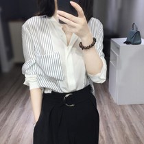 South Korea 2021 spring new womens harbor style womens shirt long sleeve vertical stripe chiffon loose blouse shirt
