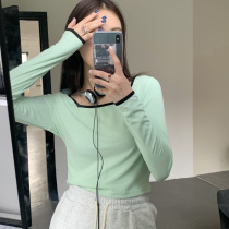 2021 summer new pink bottoming shirt spring and summer Korean slim-fit thin inner long-sleeved square-neck T-shirt top women