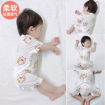 Baby one-piece summer thin new born toddler summer dress Male baby summer cute short sleeve bamboo fiber coat female