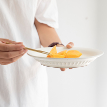 Miyake white frosted hand-made old Nordic vintage coarse pottery round flat plate Jingdezhen handmade coarse pottery plate
