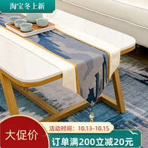 Modern simple light luxury splicing high precision table flag cloth towel new Chinese design model room tea table flag bedroom bed flag