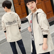 Boys coat 2021 spring and autumn hooded child jacket children long trench coat