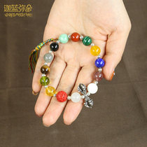 Five elements natural multi-gemstone Crystal agate beaded bracelet female Tibetan literary retro bracelet male eight treasure handstring