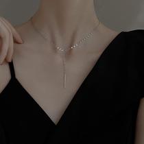 Chow Tai Fook Huanmei 925 sterling silver necklace female one-word long tassel pendant niche design sense choker ins sex