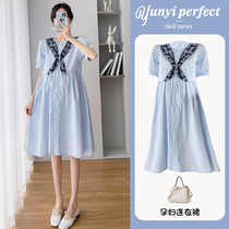 Pregnant woman dress with dress Summer style Fashion Boomer Relaxation Short Sleeve Blouse Blouse Shirt Snow-spinning Skirt Summer-laced summer clothes