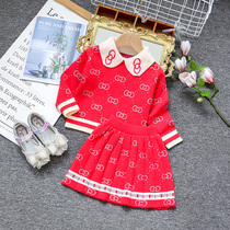 2021 girls  autumn clothes new small fragrant sweater Korean childrens suit baby foreign style spring and autumn childrens clothes