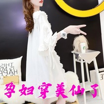 Net red gestation woman Bottling Spicy Mother Fashion Big Code Short Sleeve T-Shirt Loose Lace Belly Pregnancy Mother Dress and Skirt Summer