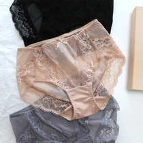 4 Mid Waist Briefs Female Lace Sexy Ultra Slim Mesh Yarn Transparent Bag Hip no-dent triangular pants pure cotton crotch Large size 
