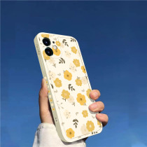 Yellow small crushed flowers apply Apple x xs xsmax xr mobile phone shell 7plus 8plus side pattern iPhone11 11Promax protective sleeve