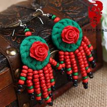 Bohemian ethos Ethos Earrings Ornament Cloth Art Ear Pendant Women Fashion Streaming Su 925 Pure Silver Ear Hook