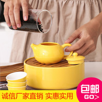 Outdoor car travel travel color glaze ceramic kung fu tea set set tea cup teapot mini simple portable bag