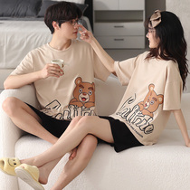 2 sets of price Korean version pure cotton lovers pyjamas for men and women Summer new Korean version Katong Enlarged Code Short Sleeve Home Clothes