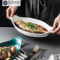 LO GULEYA fish dishes Home Steamed Fish Dishes Rectangular Nordic Creative Fish Dish Cutlery Dish ceramic