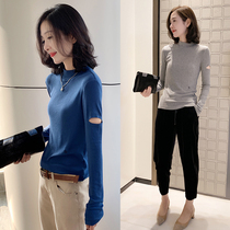 Europe station 2021 autumn new European womens fashion base knitwear womens Western-style small shirt wild long-sleeved top