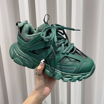 Daddy shoes Women Spring and Autumn Joker Net red Korean version 2021 New Green muffin thick bottom ins Super fire sports shoes