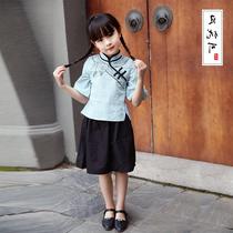 Hanfu girls summer money childrens new two-piece Childrens print jacket skirt set stall child supply