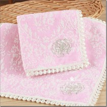Newly launched foreign trade cotton pink ladys style embroidery rose lace small square towel handkerchief soft and absorbent