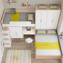 Childrens bed upper and lower bed integrated bed multi-function combination staggered small apartment wardrobe double-layer mother and child high and low bed