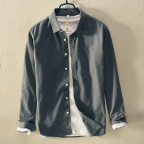 Trend mens long-sleeved shirt pure cotton business casual bottoming top clothes white shirt mens summer thin breathable