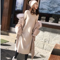 2020 autumn and winter new Korean version temperament turtleneck sweater medium long loose lazy wind base knitted dress female