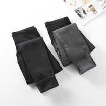 Maternity jeans Winter velvet thickened outer wear trousers Autumn and winter black small feet show thin belly pants Maternity pants