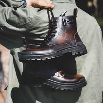 2022 leather Martin boots mens high-top British style ins middle-top trendy shoes tooling snow warm winter plus velvet men