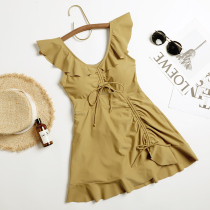 Swimsuit female fairy fan student one-piece skirt style flat corner conservative thin belly cover Hot Spring 2019 New Tide