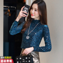 Base shirt womens autumn and winter 2021 New Wild slim net high collar T-shirt plus velvet warm inner top tide