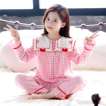 Childrens cotton Girls  pajamas Long sleeve pullover Spring and Autumn thin princess baby childrens home clothes set summer