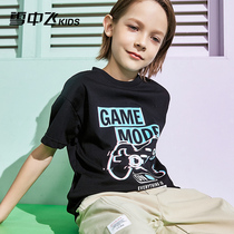 Boy short sleeve t-shirt pure cotton summer dress 2021 new tide card Korean version foreign air child clothes children Summer half sleeve compassionate