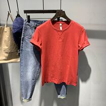 2021 new solid color short sleeve T-shirt men Korean summer cotton trend simple slim personality Joker half sleeve T-shirt