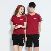 Summer couple sports suit cotton casual sportswear men and women round neck t-shirt running short sleeve sports suit