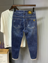 SyingLee jeans mens spring and summer elastic slim feet Korean version of high-end all-match trendy casual harem trousers