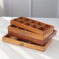  zakka retro desktop storage wooden box Wooden fleshy flower pot 12 grid grid box Jewelry grocery finishing box