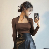 Careful machine Korean version Hanging Neck Bag Shoulder Base Knit Undershirt Woman sashimi shorts pure color 100 Lapped Temperament Sweater