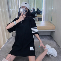 Silver Children Day Generation Thom Browne New TB Four Bars Polo Collar Dress One-piece Casual 50% Sleeve Short Dress