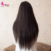 Fashion wig long straight hair oblique bangs natural real hair wig set female temperament long hair full head wig