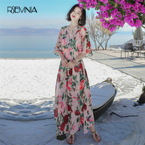 Rsemnia Thailand Phuket seaside new resort beach dress fashion print chiffon comfortable chic dress