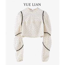 (Hong Kong designer brand) niche T-shirt womens long sleeve polka spot short design sense round neck top pre-