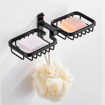 Soap holder-free toilet soap box wall-mounted space aluminum bathroom hanger storage rack black soap dish